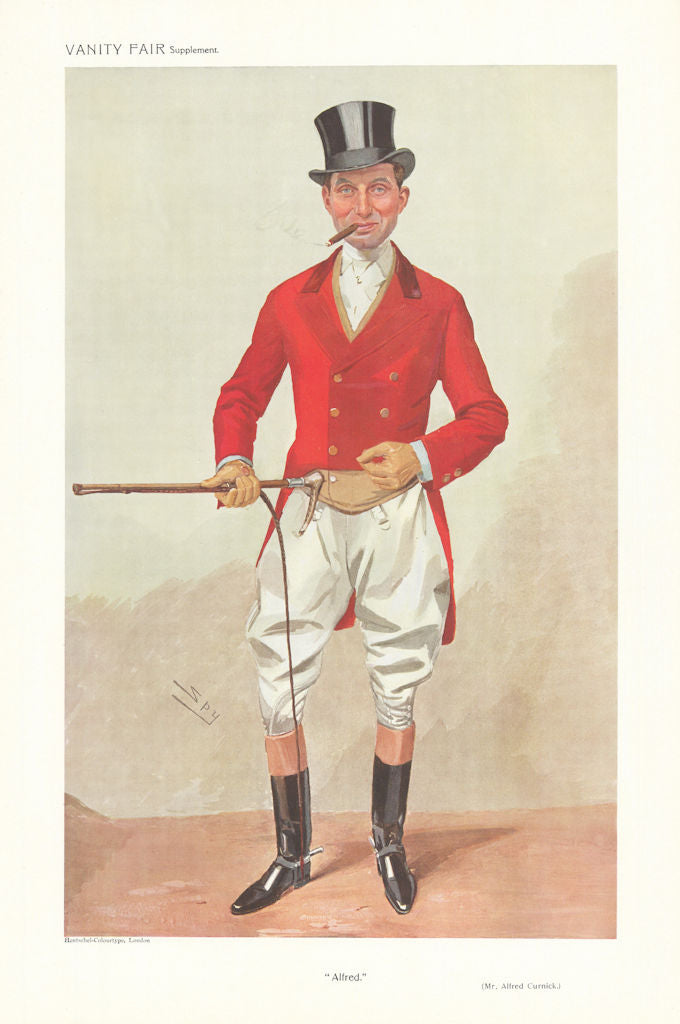 VANITY FAIR SPY CARTOON Alfred James Curnick 'Alfred' Fox hunters 1909 print
